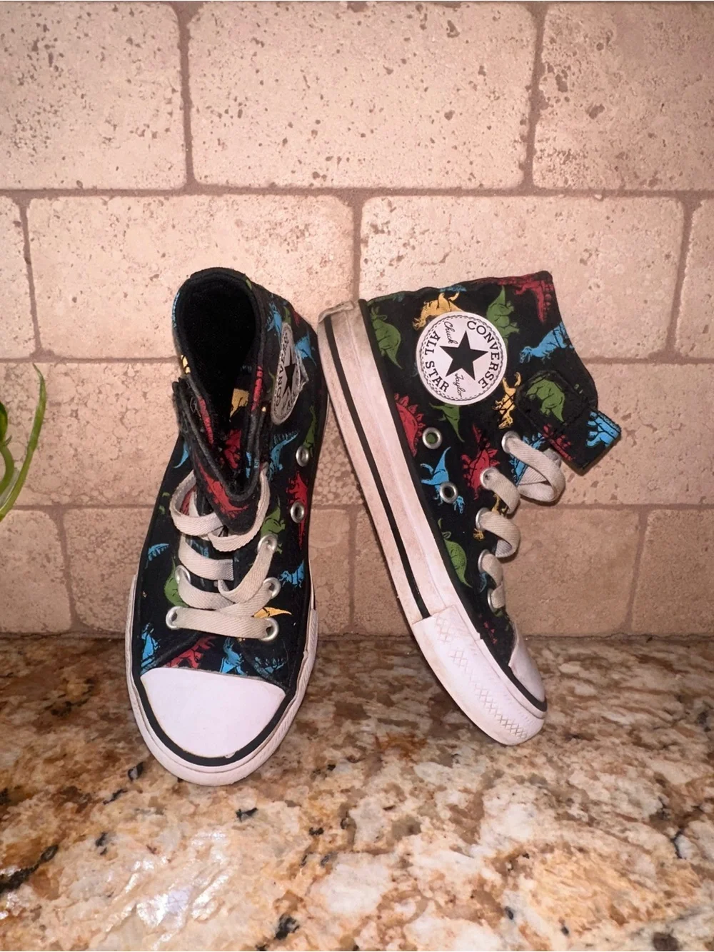 Converse Kids Black High-Top Sneakers with Multicolor Dino Print